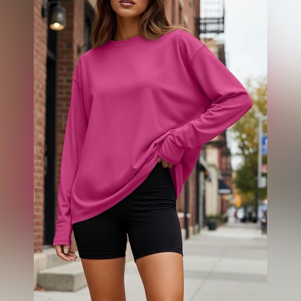 NWT Astrid Rose Pink Long Sleeve Oversized T-Shirt Size Small Soft Knit Tee